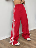 Leisure Color Block Striped Weave Wide Leg Cargo Pants