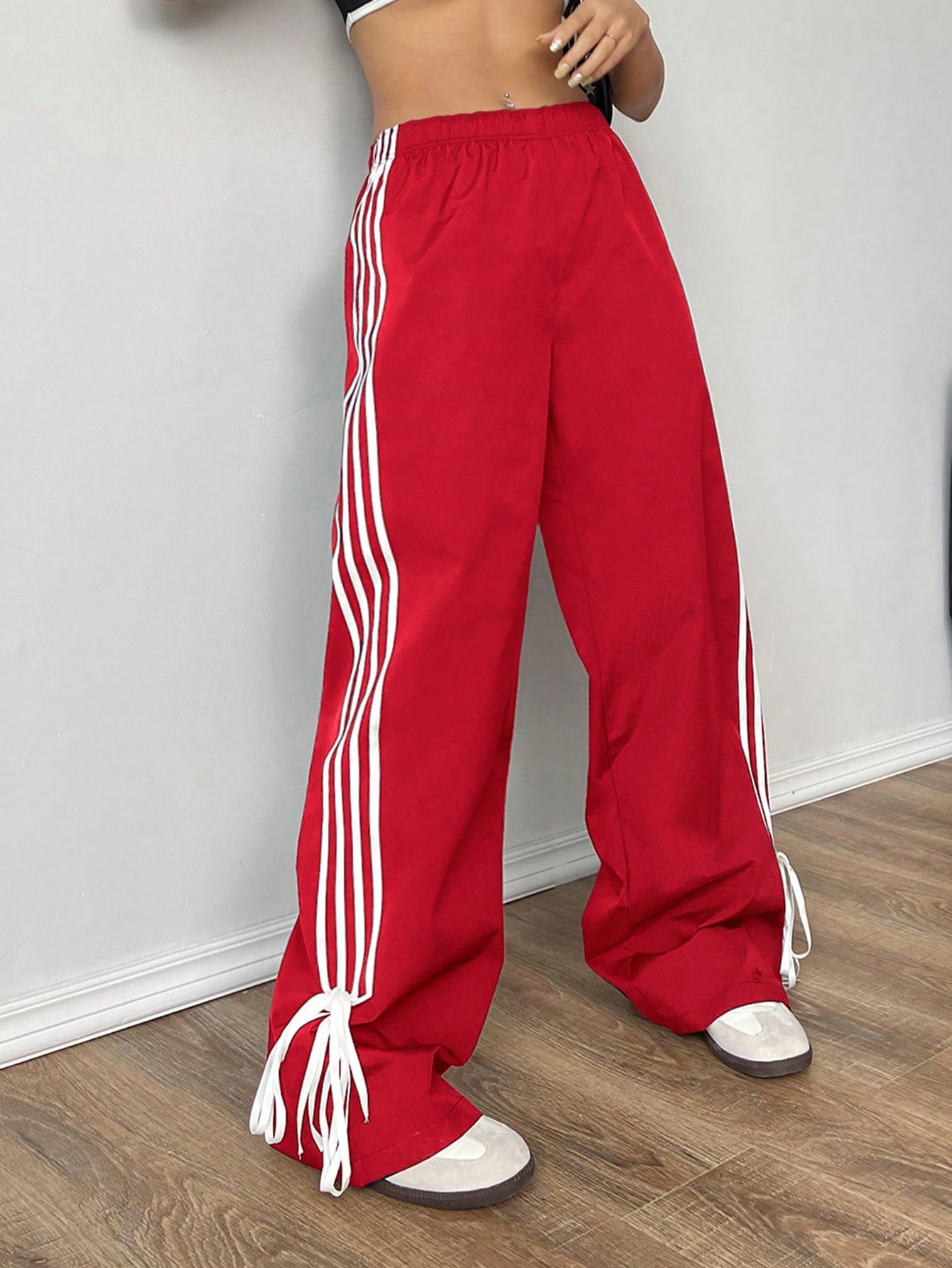 Leisure Color Block Striped Weave Wide Leg Cargo Pants