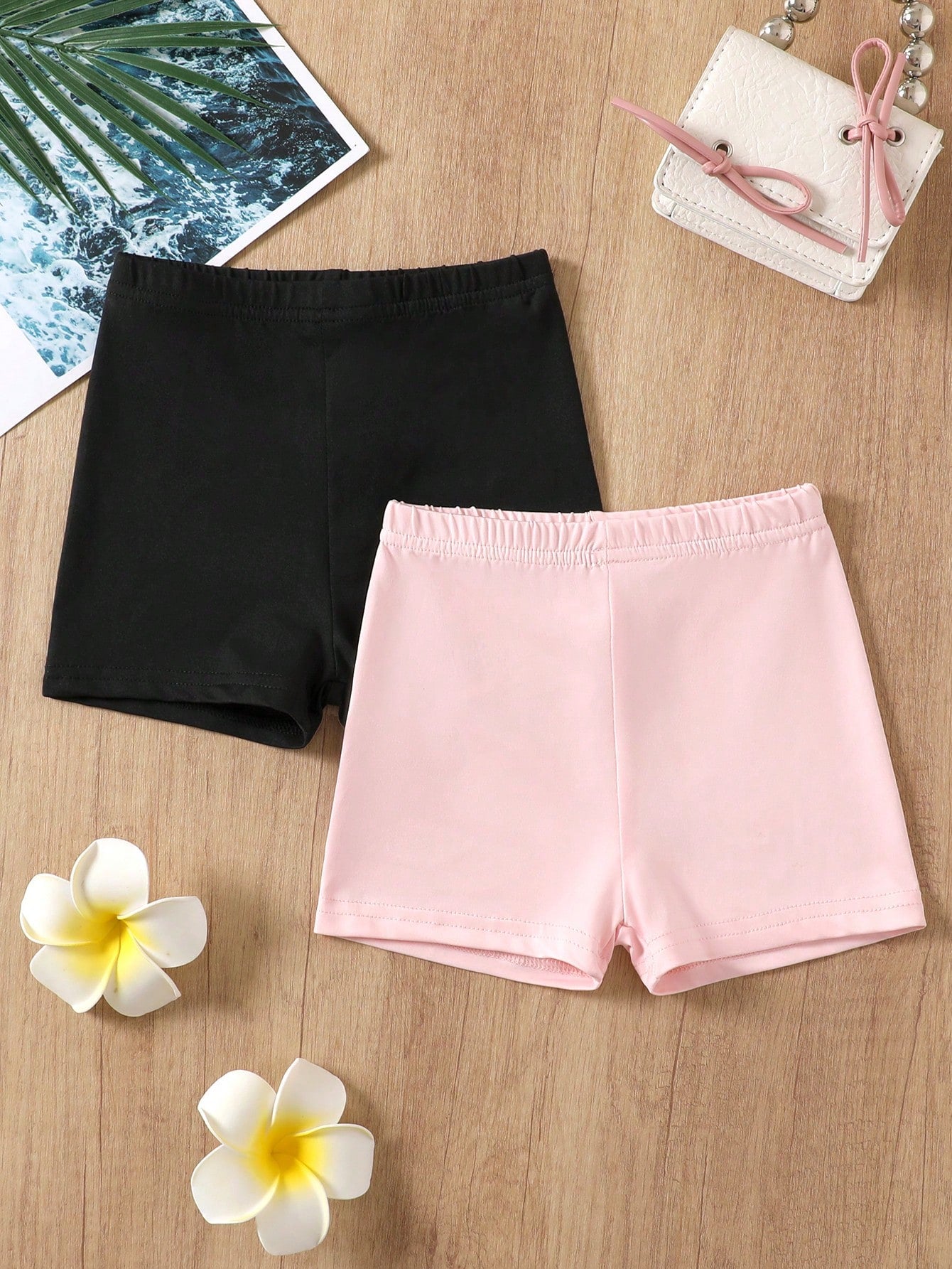 Young Girl 2pcs Comfortable & Colorful Leggings Set , Suitable For Daily Wear & Casual Sports, Paired With Simple & Comfortable White Shorts For Spring & Summer