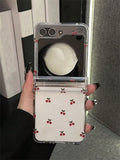 Compatible With Samsung Galaxy Z Flip 6 5 4 3 Transparent Cherry Cute Phone Case Compatible With Samsung Z Flip6 Flip5 Flip3 ZFlip6 5 4 3 ZFlip4 Ultra Thin Hard Back Cover