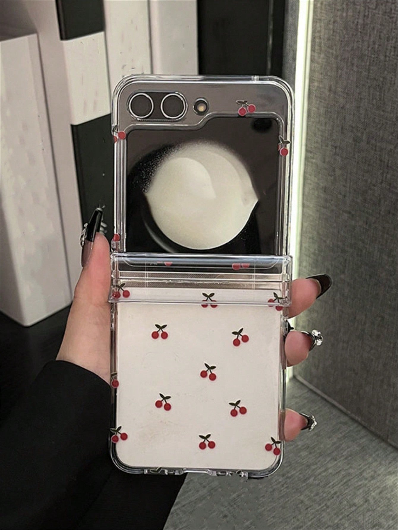 Compatible With Samsung Galaxy Z Flip 6 5 4 3 Transparent Cherry Cute Phone Case Compatible With Samsung Z Flip6 Flip5 Flip3 ZFlip6 5 4 3 ZFlip4 Ultra Thin Hard Back Cover