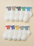 10 Pairs/Pack Breathable Solid Color Numeric Double-Bar Baby Socks For Boys And Girls