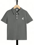 Tween Boy Casual Patterned Short Sleeve Knit Polo Shirt With Turn-Down Collar