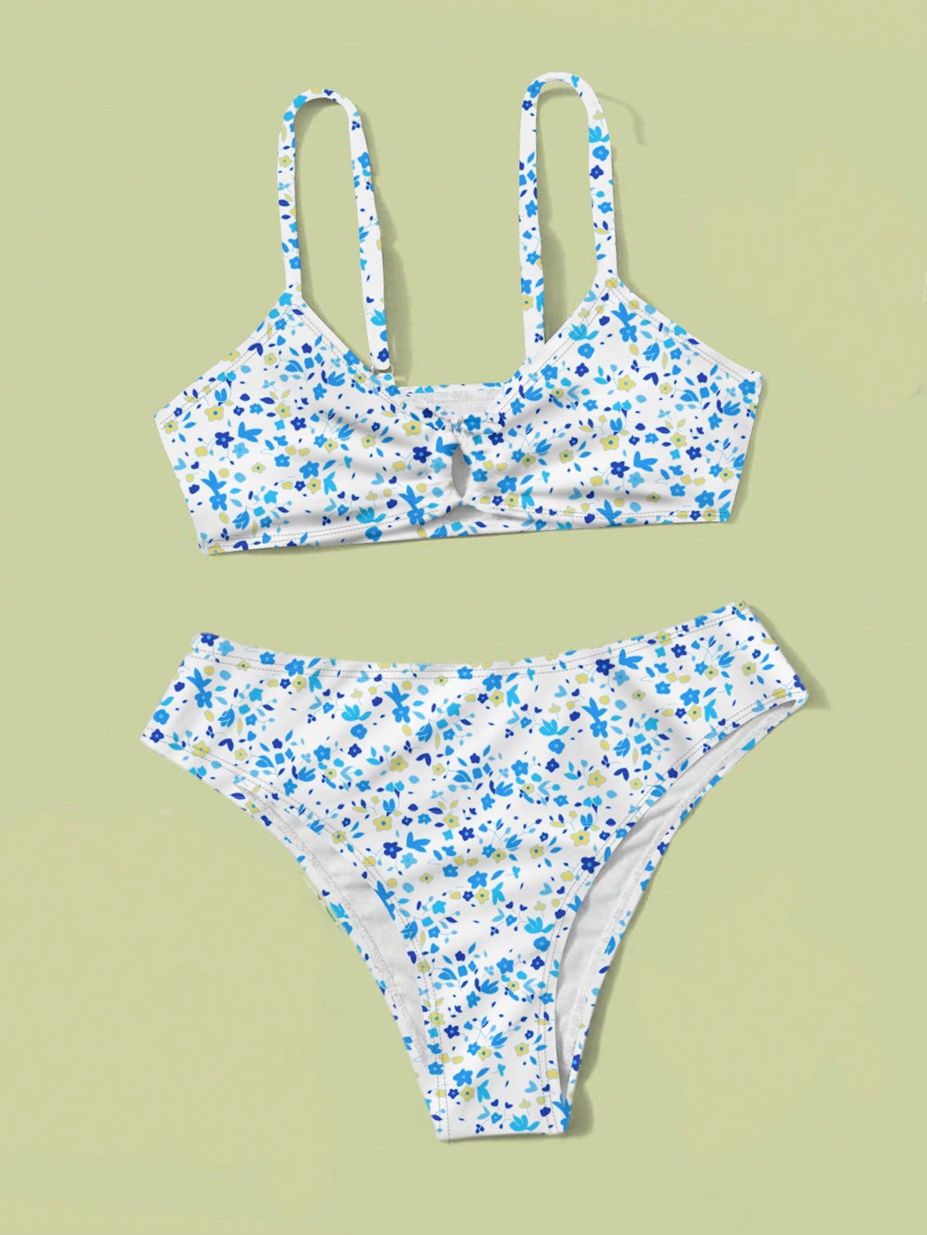 Teen Girls' Floral And Print Hollow Out Detail Bikini Set 2 Pieces