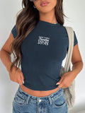 Women Summer Short Sleeve Casual T-Shirt With Letter Print Round Neck
