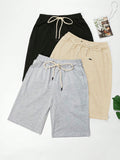 Solid Color Drawstring Shorts With Pockets For Summer