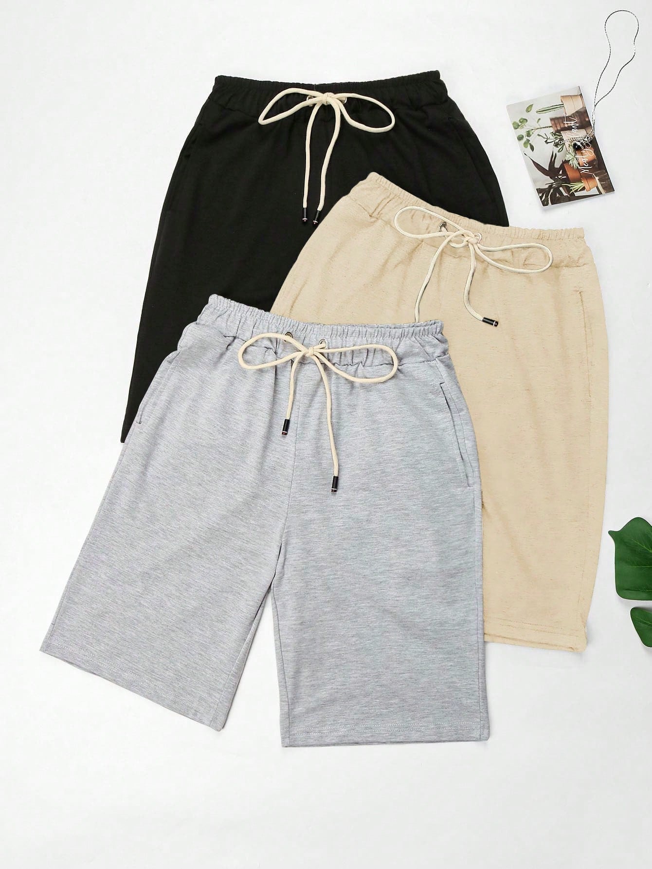 Solid Color Drawstring Shorts With Pockets For Summer