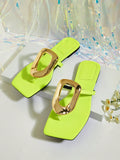Party/Vacation/Casual Fluorescent Square-Toe Slipper With Metal Buckle