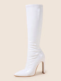 Women's Animal Print Pointed Toe Chunky Heel Zip Side Tight Boots - Thigh High Over The Knee Boots, Trendy Sexy Fall/Winter Leather Boots