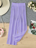 Tween Girl Fashionable Solid Color Hollow Out Long Pants Cover Up