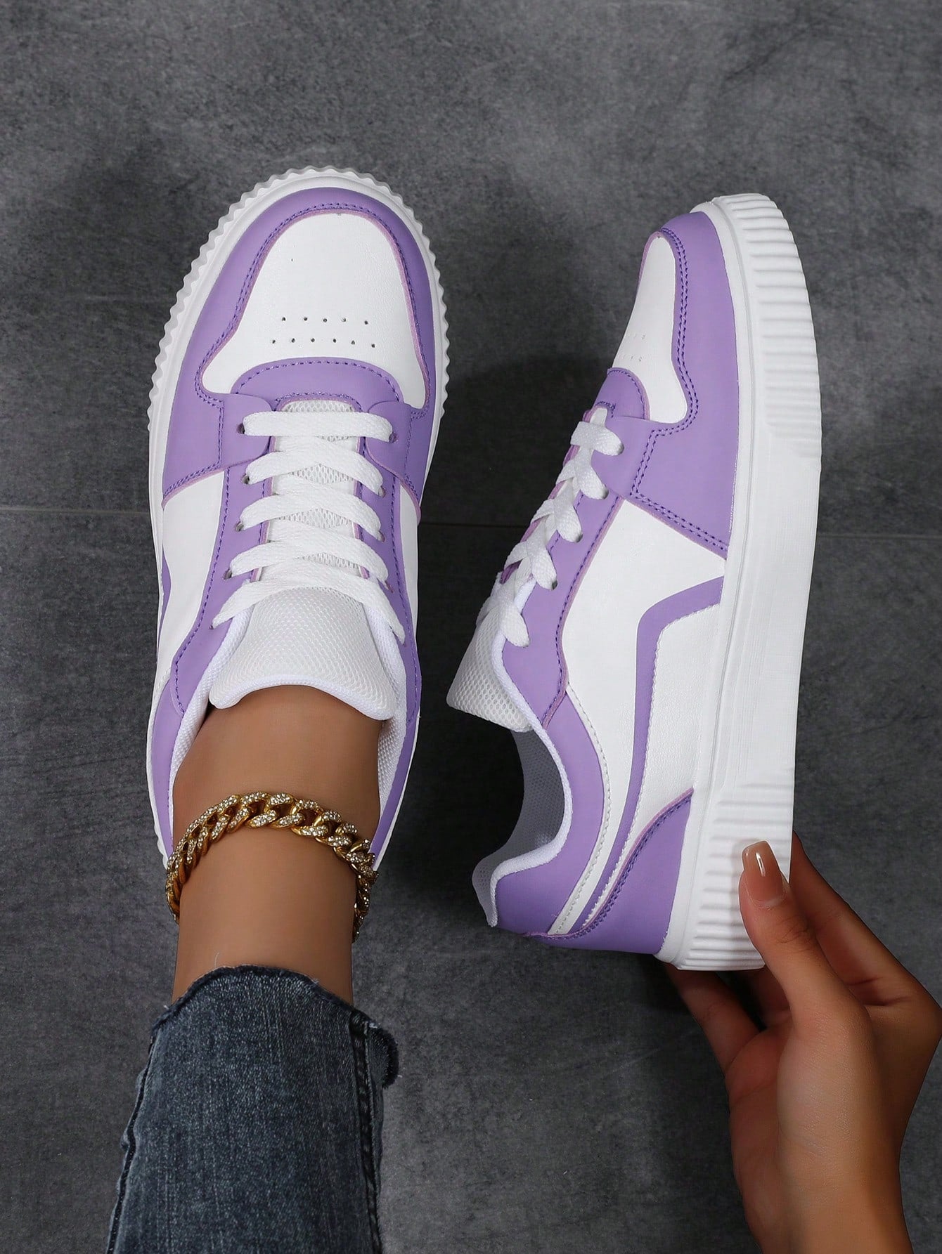 Sneakers Women's Casual Sports Shoes Color Block Sneakers, Popular Grey Shoes For Campus And Sports Comfortable Breathable
