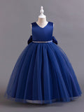 Tween Girl Sleeveless Long Princess Dress With Large Bow, Perfect For Birthday Party, Wedding, Banquet, Performance