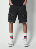 Raw Hem Denim Shorts With Applique