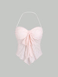 Women's Summer Solid Front Tie Halter Neck Crop Cami Top