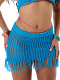 Crochet Knit Tassel Hem Micro Mini Skirt