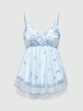 Fairycore Women's Lace Decorated Mesh Cami Top