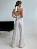 Elegant Deep V-Neck Backless Top And Trousers Set For Office, Commute, Clubbing Or Music Concerts – Slimming And Elongating – Seems Like A Suit