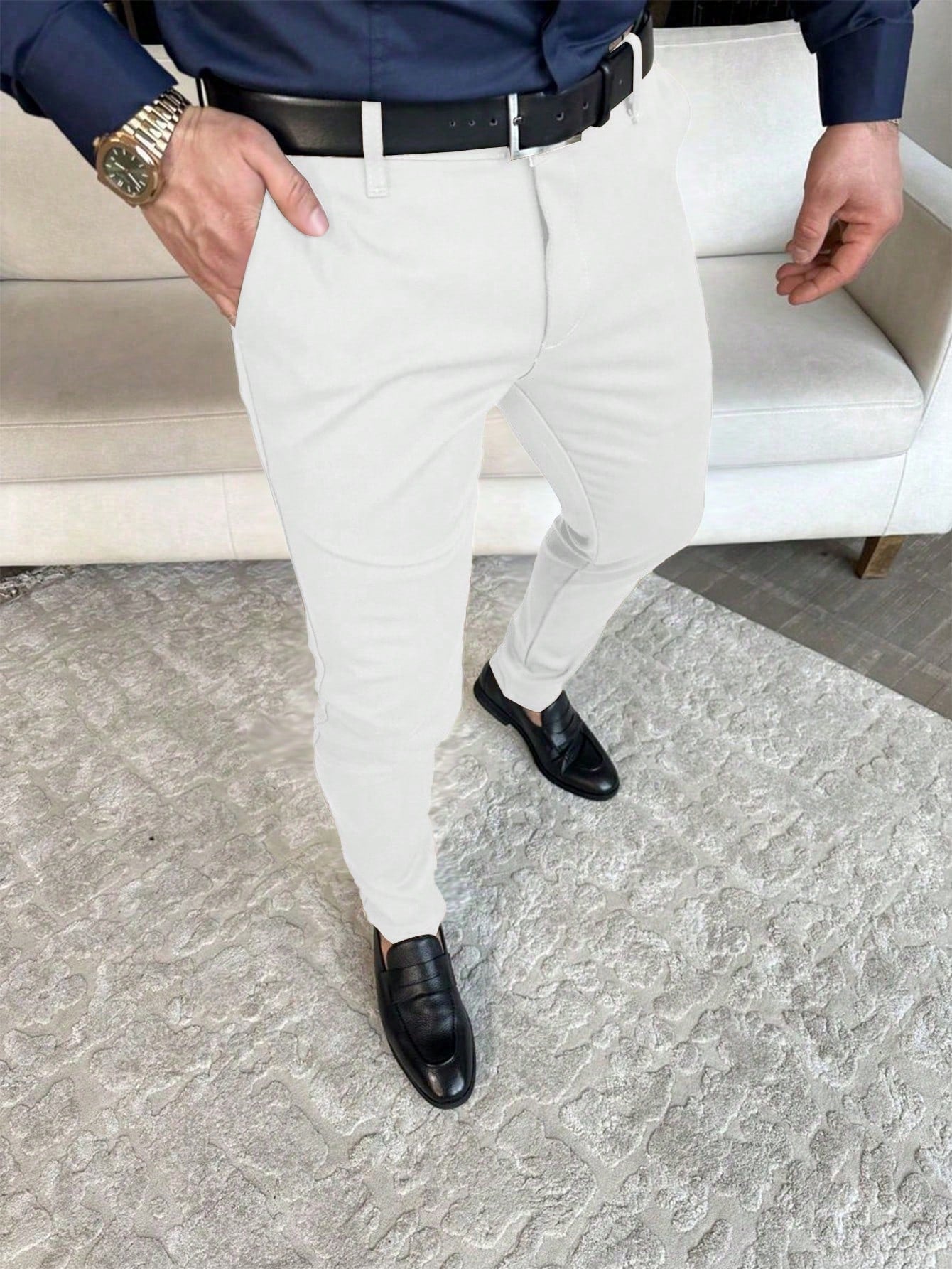 Solid Color Business Style Suit Trousers With Pockets