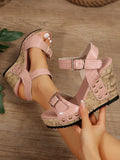 Women's Wedge Platform Sandals With Butterfly And Flower Embellishments And Peep Toe