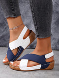 Women Summer Casual Platform Wedge Sandals Cross Strap Slipper, Stylish Solid Color Height Increasing Slides In Black/White