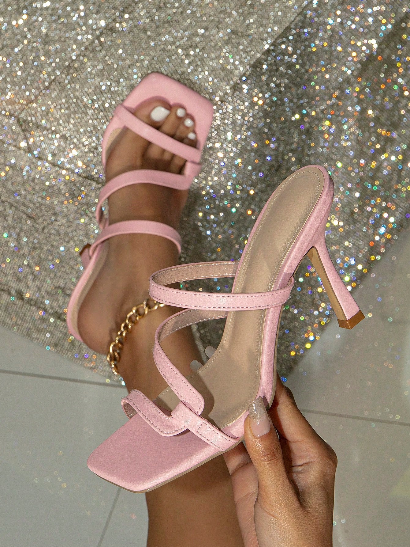 Women's Summer Solid Color Casual Fashion Non-Slip Square Toe High Heel Sandals