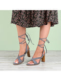 Womens Ankle Wrap Stacked Heel Sandals