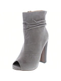 Women's Ruched Zip High Stacked Heel Ankle Booties