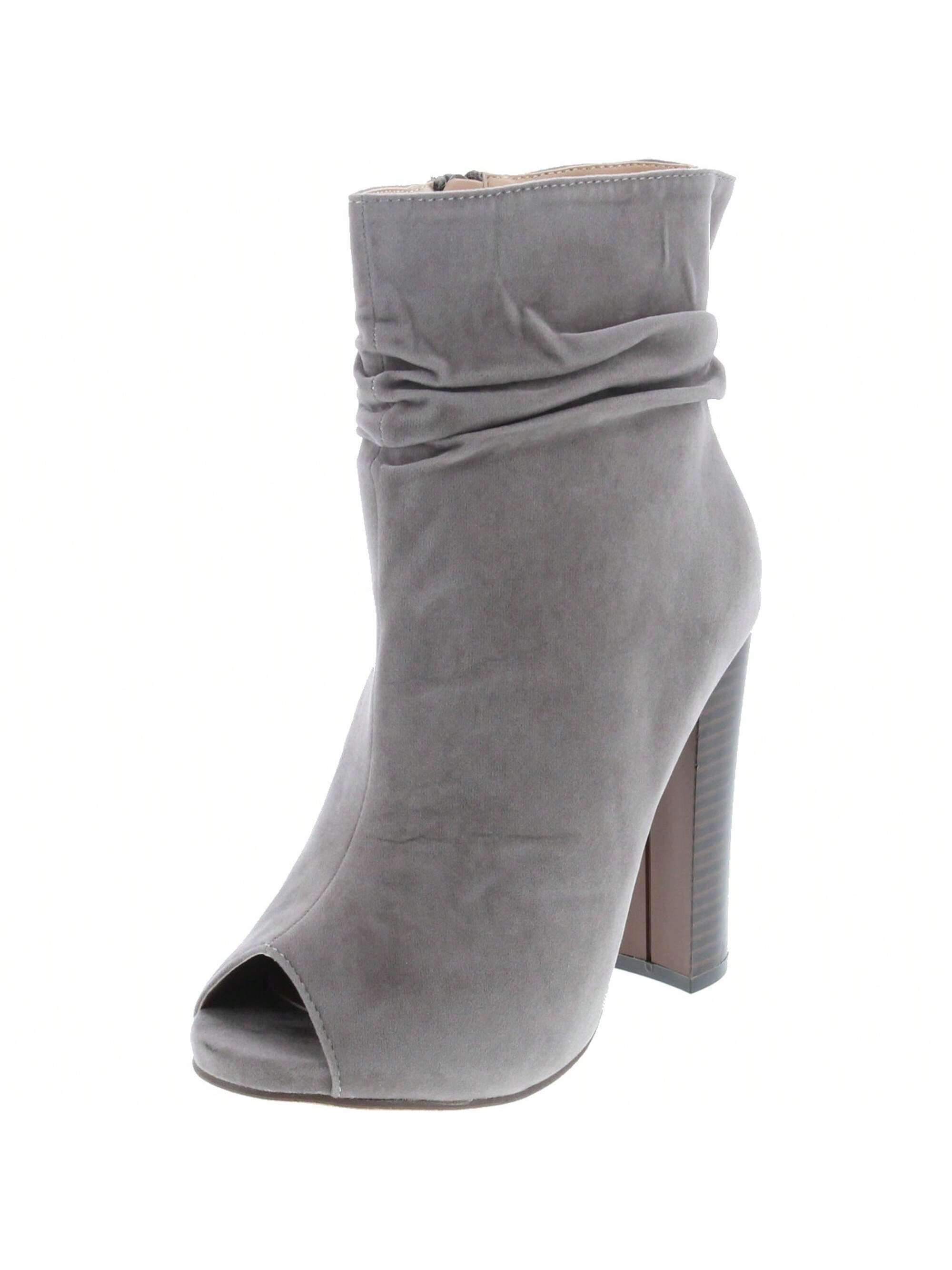 Women's Ruched Zip High Stacked Heel Ankle Booties