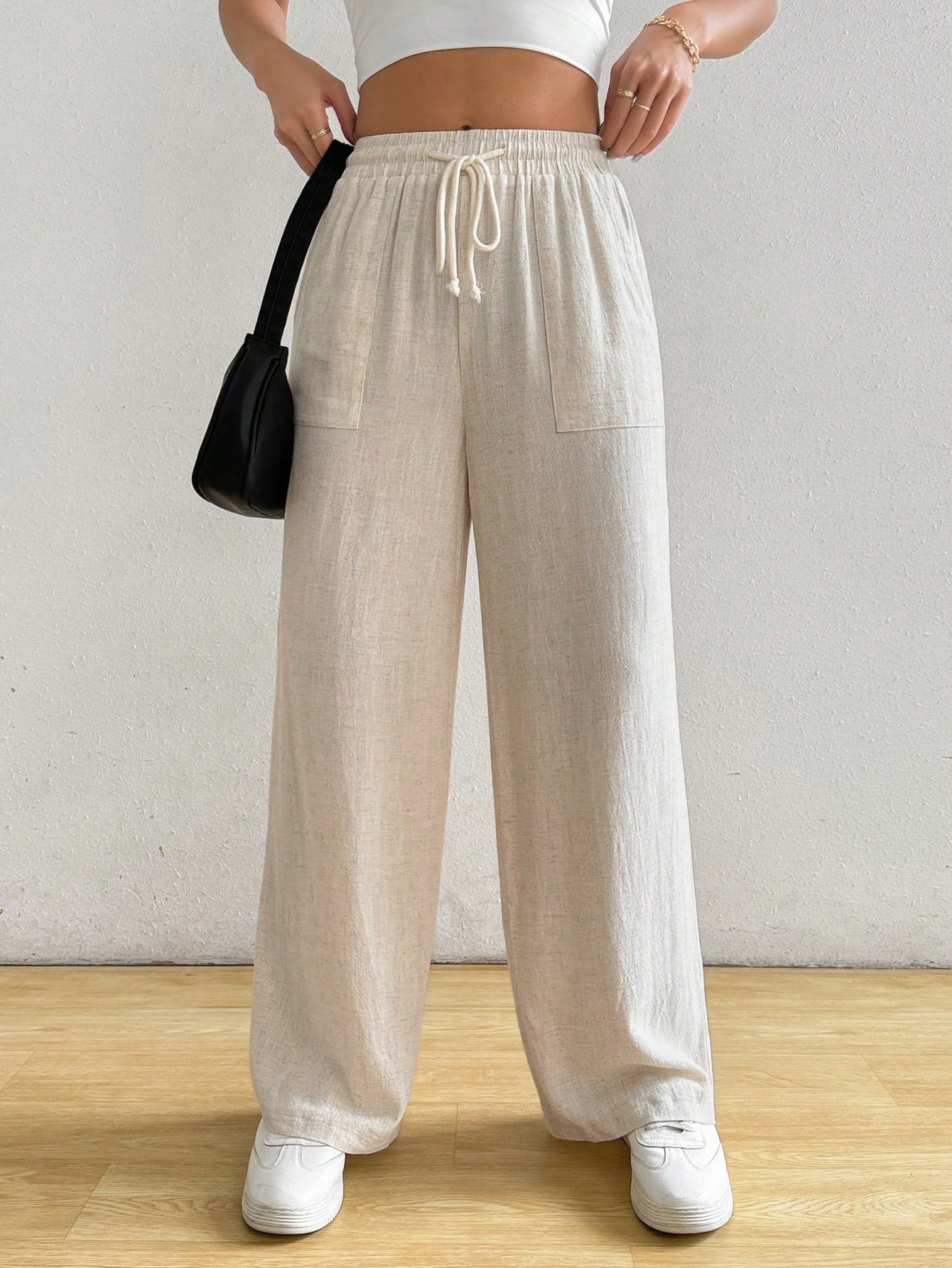 Women's Fashionable Spring/Summer Casual Loose Fit High-Waisted Straight-Leg Pants