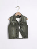 Young Boy Medium Washed Blue Distressed Denim Vest Jacket