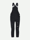 Young Girl Casual Daily All-Match Academy Style Black Wash Adjustable Denim Overalls