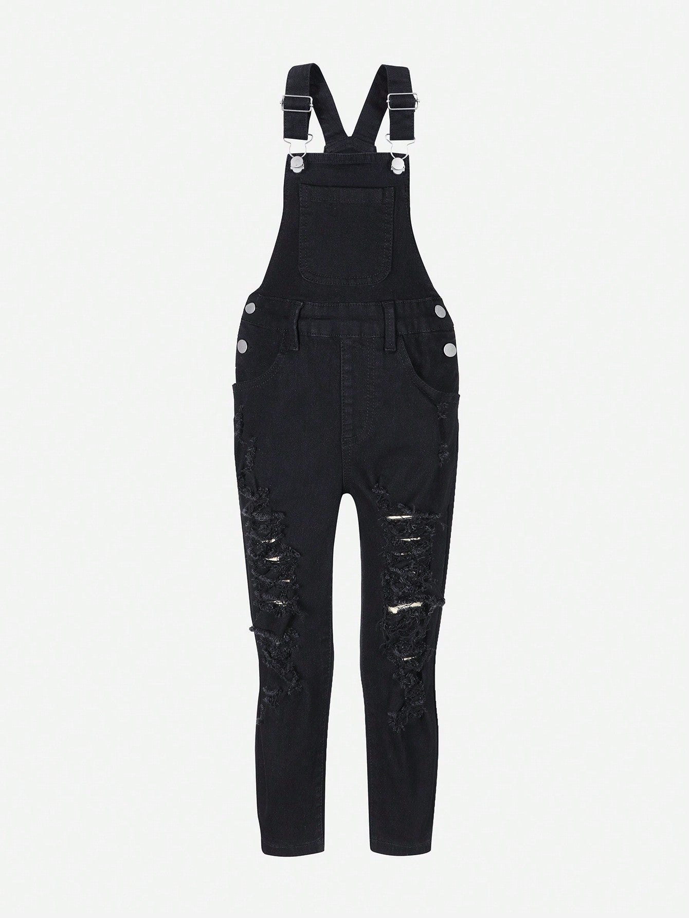Young Girl Casual Daily All-Match Academy Style Black Wash Adjustable Denim Overalls