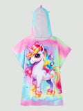Young Girl Tie Dye Unicorn Print Batwing Sleeve Hoodie