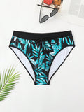 Men's Plus Size Drawstring Waist Plant Printed Triangle Swimming Trunks