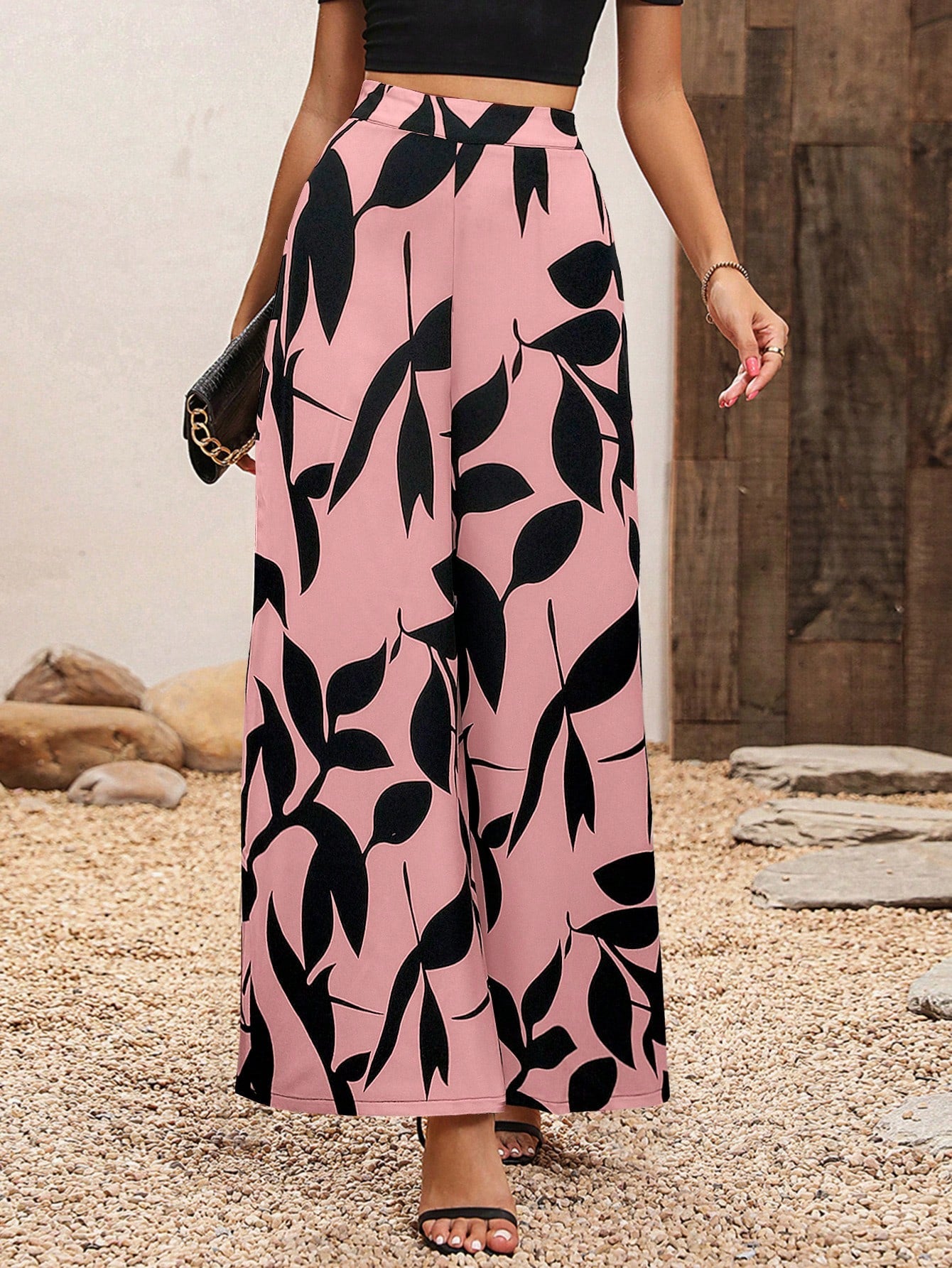 Botanical Print Wide Leg Pants
