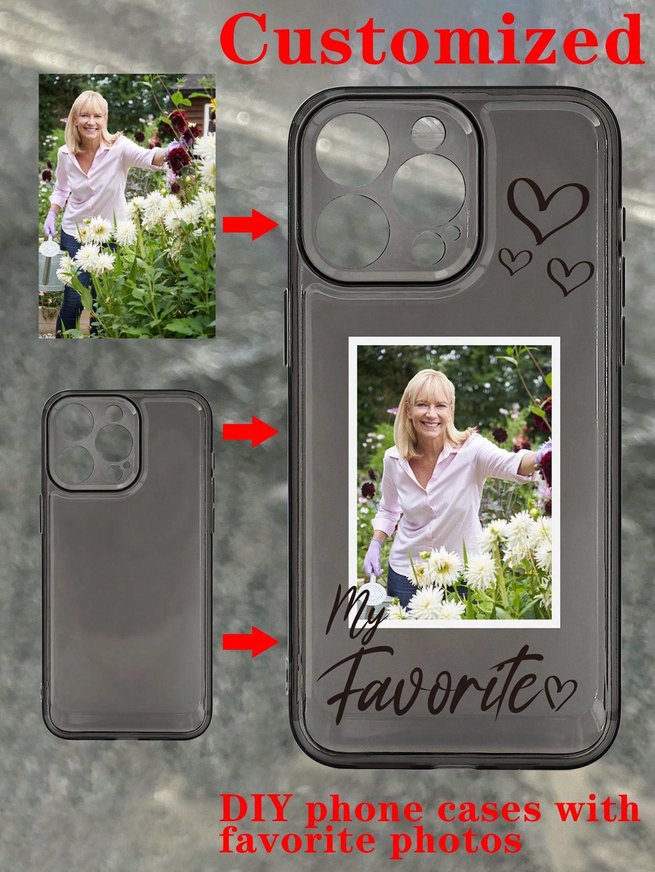Customized My Favorite Heart Pattern Transparent Soft Phone Case For Couples, Best Friends, With Personalized Fashion Sweet Photo Design, Compatible With IPhone 11/12/13/14/15 Pro Max Galaxy S22/23 Ultra/A14/52