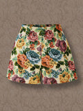 Plus Size Oil Painting Jacquard Print Shorts