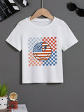 Young Boy Summer Casual Checkered  Printed Short-Sleeve T-Shirt