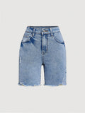 Tween Girls' Y2K Grey Summer  Raw Edge Slant Pocket Denim Shorts