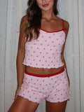 Women's Color-Block Fringed Fruit Print Camisole Vest And Shorts Set For Summer, Sexy Style