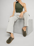 Buckle Detail Olive Mules Slipper
