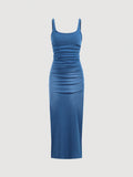 Teen Girl Denim Knitted Dress, Comfortable And Casual, Stone Washed And Elegant