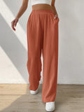 Solid Slant Pocket Linen Wide Leg Pants
