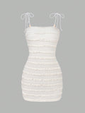 Solid Color Slim Fit Texture Women's Daily Wear Cami Dress