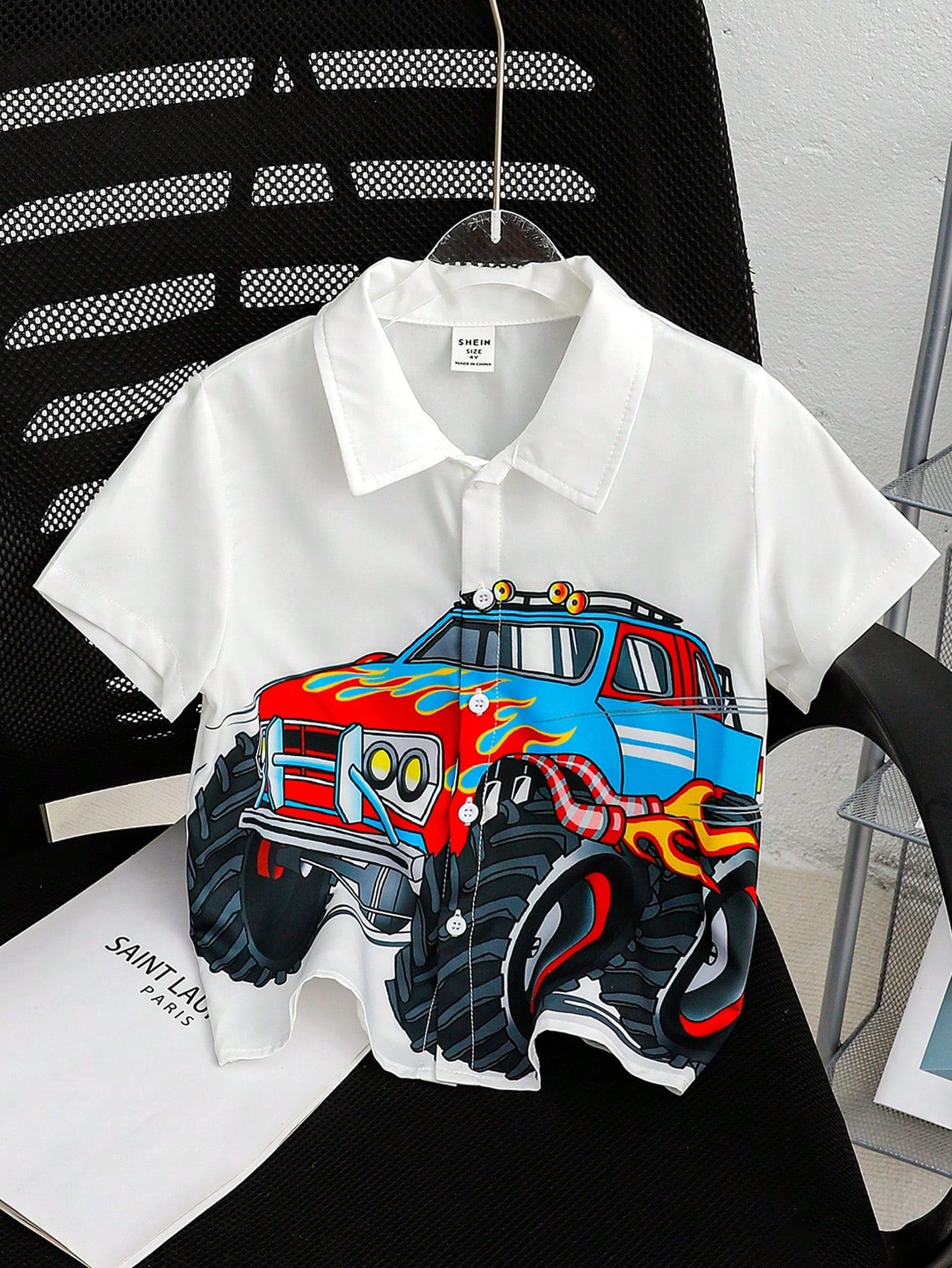 Young Boy 1pc Casual, Fashionable, Simple, Practical, Versatile, Soft, Cozy, Cool, Street Style, Cartoon Car Printed, Breathable, Short Sleeve Shirt For Spring And Summer