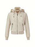 Women's Casual Simple Drawstring Windbreaker Bomber Jacket For Fall Winter