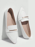 Women Shoes Fashion Point Toe Lightweight Toe White Loafers For Summer Vacation Shoes Summer Sale Back To School Shoes College Student Shoes Elegant Business Casual Business Chic Halloween