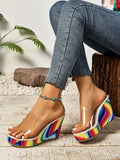 Women's Simple Transparent Wide Strap Low Heel Wedge Sandals, Suitable For Office And Commute
