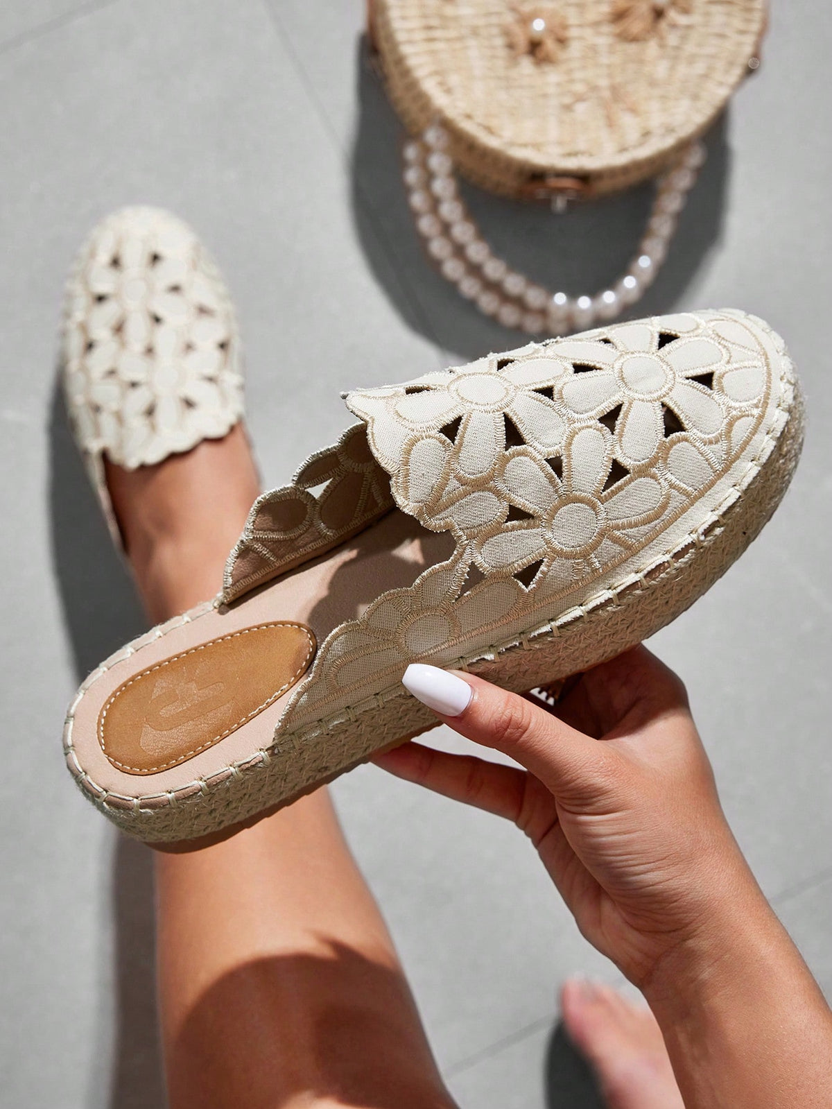 Styleloop Beige Casual Vintage Embroidered Platform Espadrilles With Thick Bottom And Woven Rope Shoe Lace  Boho Feels Vintage Cottagecore Frenchy Shoes Halloween