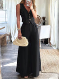 Frenchy Spring/Summer All-Match Street Style Casual Commuting Solid Short Vest With Pleated Wide Leg Pants Suit